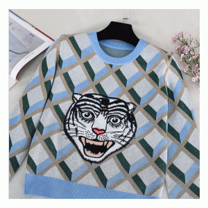 Nykomst Tiger Head Jacquard Tops Ladies Winter Fall Sweater Pullover
