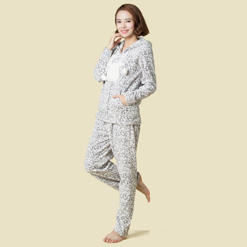 Kvinnor Trycks Coral Fleece Vuxen Pajamaset