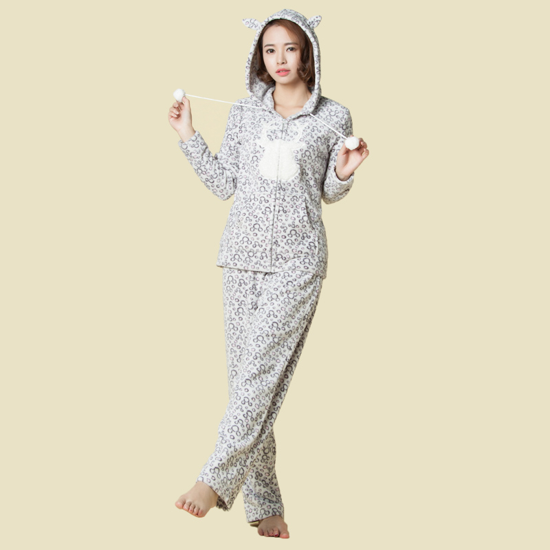 Kvinnor Trycks Coral Fleece Vuxen Pajamaset