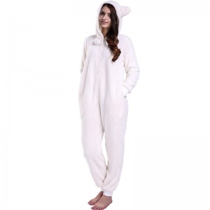 Women Cream Onesie Pyjamas Hooded With Animal Ears