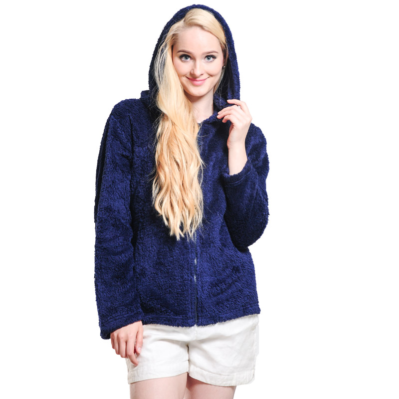 Kvinnor Snuggle Fleece Navy Luvtröja med dragkedja