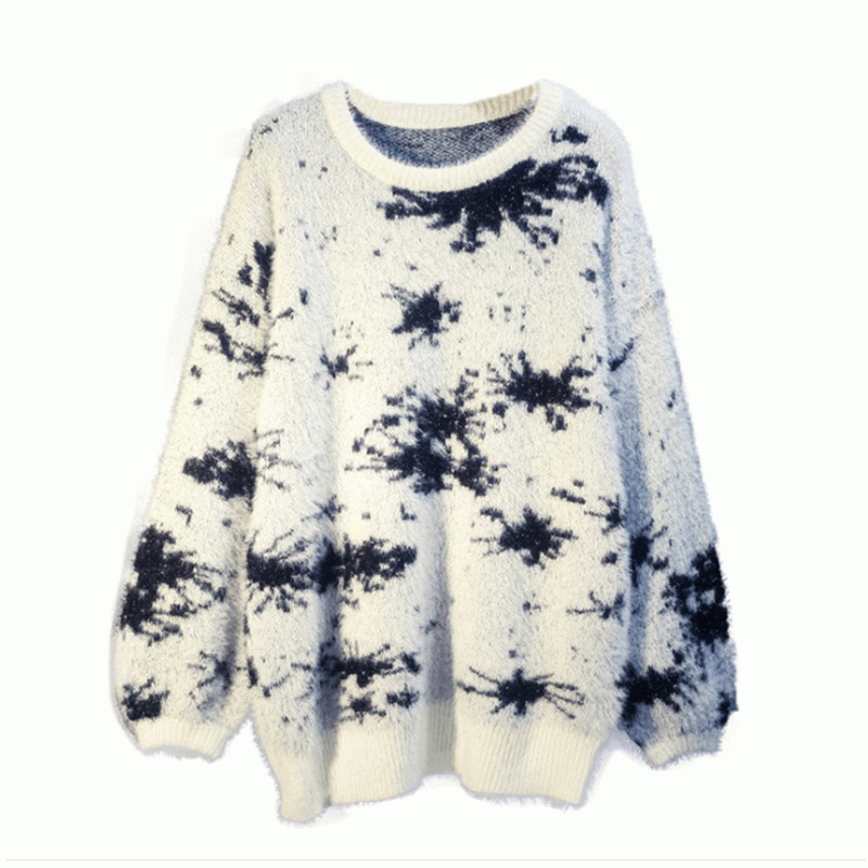 2019 Long Body Imitation Minkull Jacquard Long Fur Loose Knit Pullover Sweater