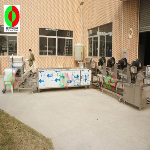 Kontinuerlig frukt och grönsakskalning rengöring skärning och torkning produktionslinje