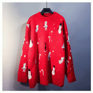 2019 Poptröja Kvinnlig Vinter Koreansk Version Lös Bottoming Christmas Red Knit Sweater