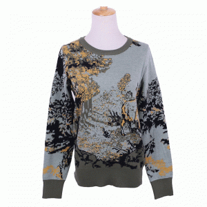 Custom OEM ODM 100% ull Army Green Jacquard Pullover Sweater Ladies