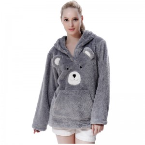 Kvinna Snuggle Fleece Grey Embrodery Hooded Sweatshirt