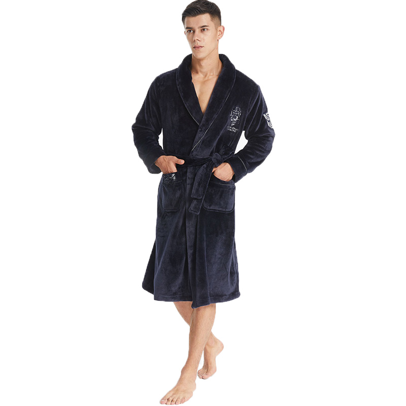 Män Broderi Luxury Flannel Fleece Robe