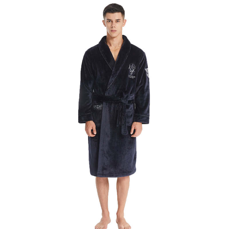 Män Broderi Luxury Flannel Fleece Robe