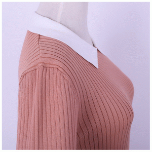 Ladies Fit Polo Neck Dragonfly Broderi Kortärmad Pullover Sweater för officiellt tillfälle