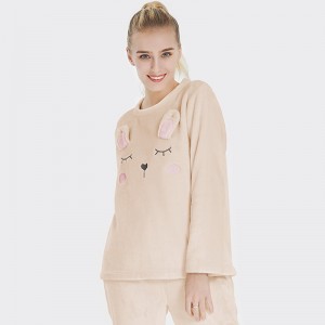 Kvinnor Flannel Fleece Animal Broderi Kanin Pyjamas Set