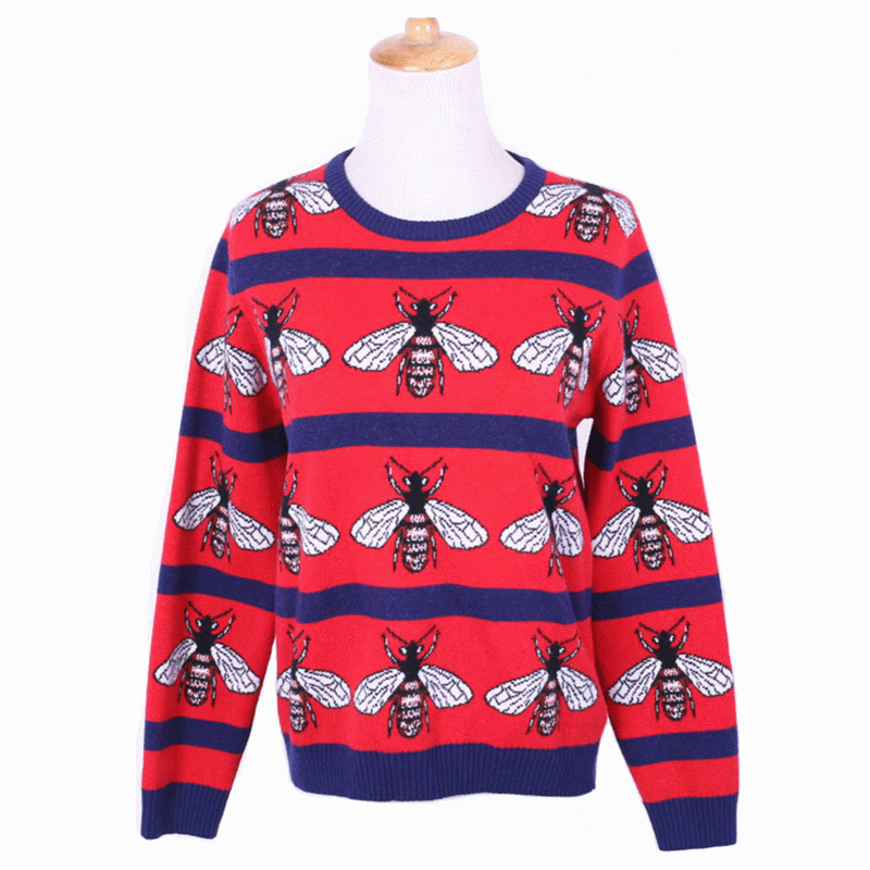 Custom OEM Bees Jacquard Kvinnors Tjocka Knit Pullover Tröjor Dongguan Knit Factory