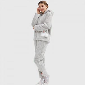 Kvinnor Snuggle Fleece Cationic Hooded Broderi Pyjamas Set