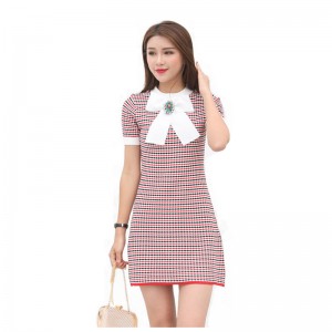 Sommar Fit Big Butterfly Knot Stripe Plaids Kvinnor Bodycon Sweater Dress