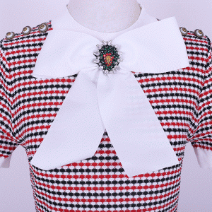 Sommar Fit Big Butterfly Knot Stripe Plaids Kvinnor Bodycon Sweater Dress