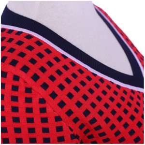 2018 Office Ladies Girls Assorted Color Grid Jacquard Twinset Tröja Klänning