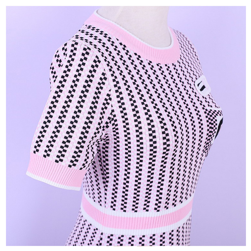 Skräddarsydd OEM Summer Striped Ladies Mini Bodycon Computer Stickat tröja klänning