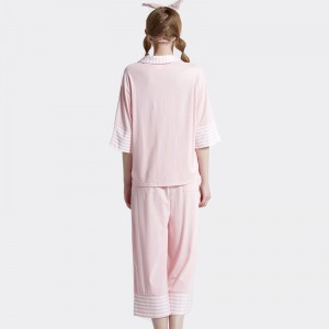 Kvinnor Stripe Cotton-Spandex Single Jersey Pyjamas Set