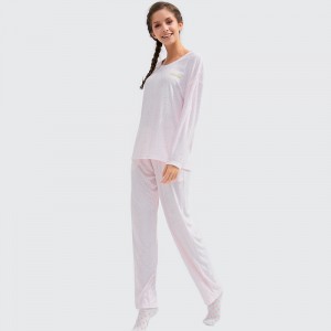 Kvinnor Bambu Jacquard Fabric Broderad Pajamasats