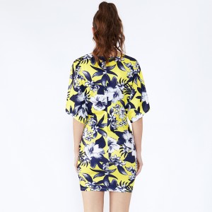 Sexig Flicka Wrap Kläder Övergripande Bröllop Blommigt Tryck Klänning Kvinnor Trevligt Elegant Kontor Damklänningar