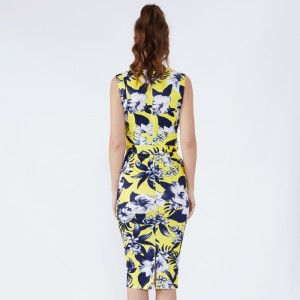 Sommar Dam Polyester Off Shoulder Vintage Dress Designs Pictures Blom Print Women Party Bondage Dress