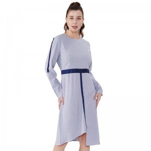 Striped Långärmad Prom Ladies Kontors Kvinna Apparel Gaun Designs Dress JSW2832