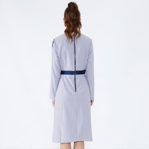 Striped Långärmad Prom Ladies Kontors Kvinna Apparel Gaun Designs Dress JSW2832