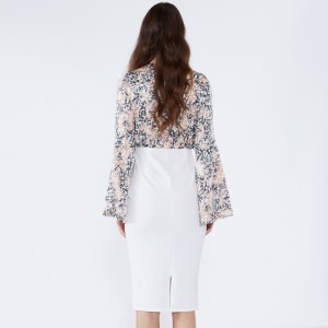 Vit Blomskede Fluted Sleeve Formell Bodycon Klänning 2019 Damkläder