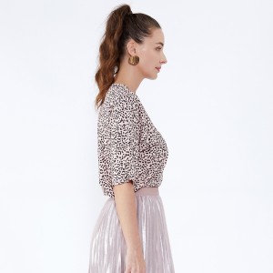 Leopard Print Damkläder Bomullssarier Designs Tryckt Blus