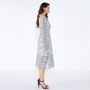 OEM Frock Design Långärmad Maxi Animal Print Plus Size Kläder för Dam