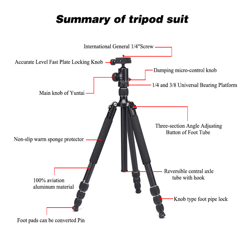 DIAT AM254A KH10 aluminiumkamera stativ för professionell studiofotografering Utomhusfotografering Kamerastativ stativ