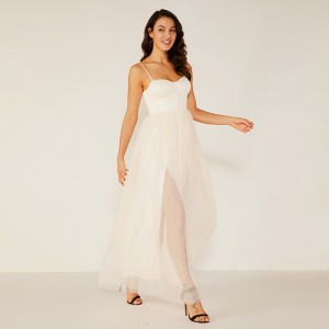 Oem högkvalitativa kvinnor långa vita sommar spetsar fransar brudtärna brudklänning tyg