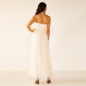 Oem högkvalitativa kvinnor långa vita sommar spetsar fransar brudtärna brudklänning tyg