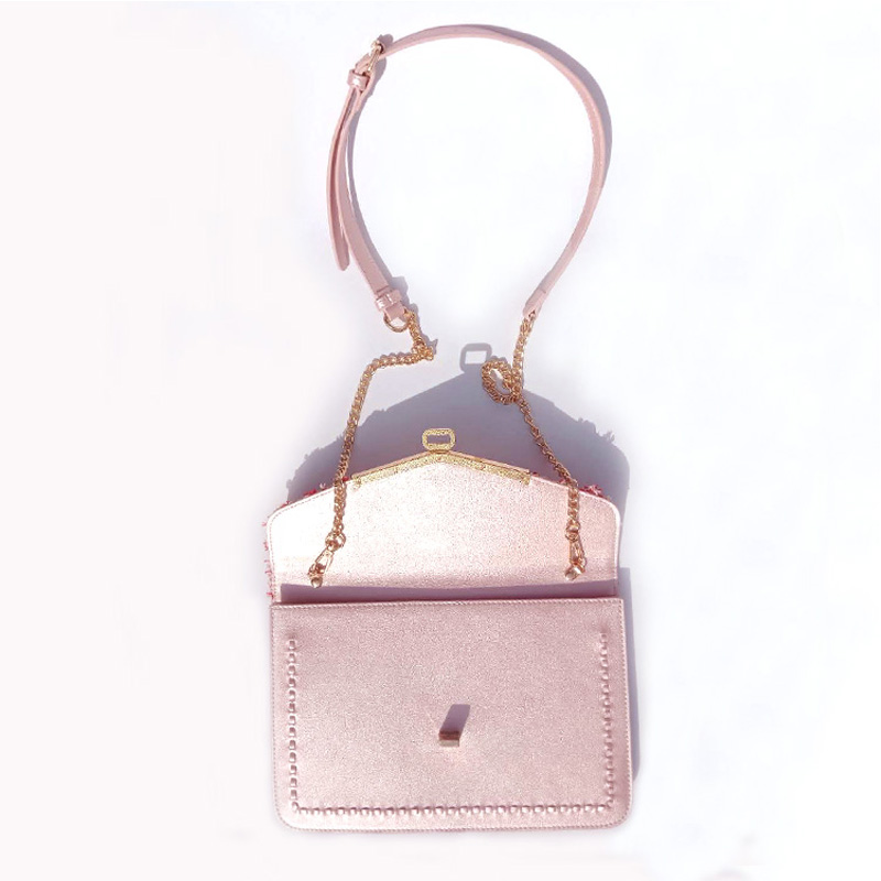 HD0823 - Rosa halmvävning och PU-läder Dam Mode Crossbody väska