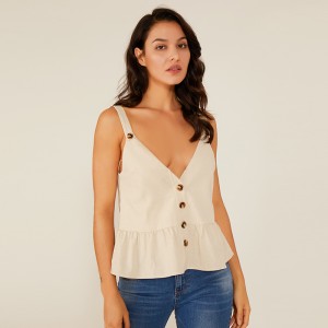 Sommar Devep V Girls Sexig Ärmlös Top Mode Design Vit Ärmlös T-shirt Lady Blouse