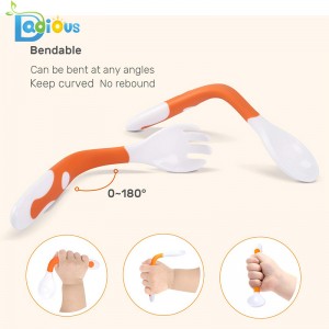 Hot Selling Flexibel Bendable Rounded Baby Fork Food Class PP Träningsgaffel och sked Resorredskap med Case Kids