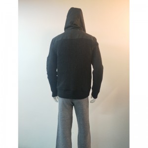 BLACK HOODED SWEATER COAT RLMS0074F