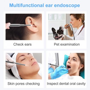 WiFi Otoscope 3 in 1 3,9 mm Borescope Inspection Ear Wax Remover Tool 720P Vattentät kamera med 6 justerbar LED Kompatibel med Android och iOS