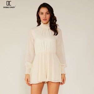 Sommar Dam Mode Chiffong Halter Vit spets kort klänning