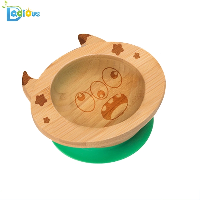 Ny design Natural Bamboo Babyutrustning Bamboo Baby Plate Ej giftig Bambu sug Baby Plate