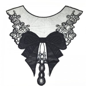 100% polyester svart stor blomma halsband spets krage tyg trim DIY broderi spets tyg halsringning applikation sömnad hantverk