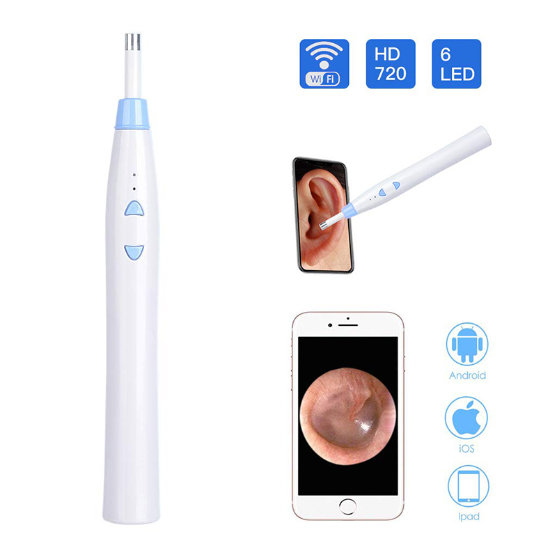 Trådlöst öron Otoscop Ear Wax Remover Tool med 6 LED-lampor för iPhone, iPad, Android-enheter