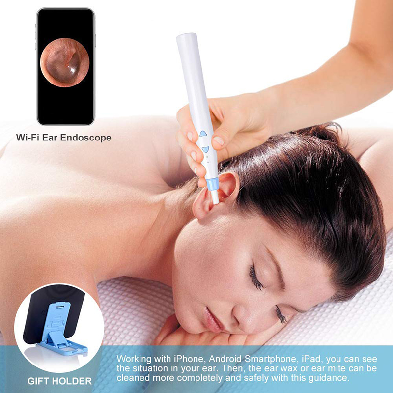 Trådlöst öron Otoscop Ear Wax Remover Tool med 6 LED-lampor för iPhone, iPad, Android-enheter