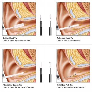 Wifi Otoscope 3 in 1 Ear Wax Remover Tool 720P Vattentät kamera med 6 justerbar LED kompatibel med Android och iOS