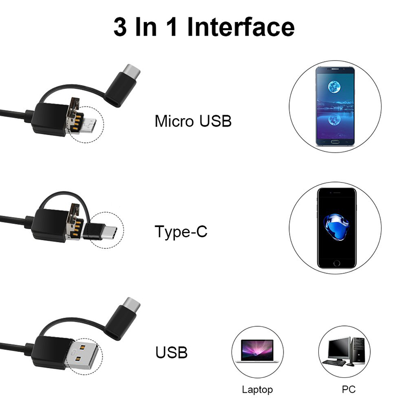 3 i 1 Inspektion Ear Wax Remover Tool 720P Vattentät kamera med 6 justerbar LED kompatibel med Android och iOS