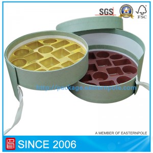 Lyxig styv rund chokladlåda med dubbla lager