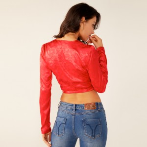 Dam Damer Casual Sommar Röd Tie-Up Sexig Blommor Tryck Top Blus Kläder Oem