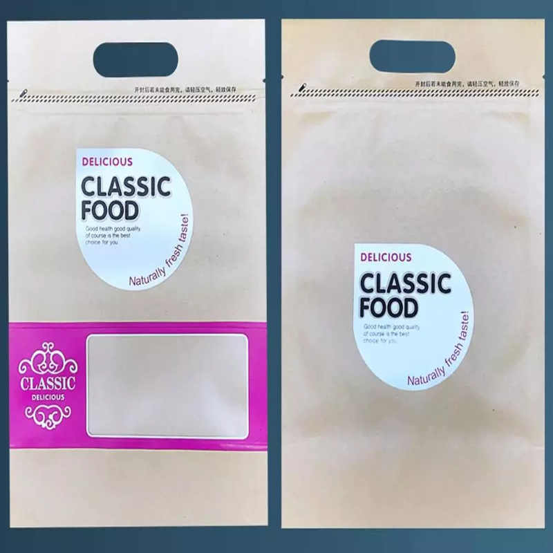 Högkvalitativt tryckt anpassa utskrift dragkedja påse för livsmedelsförpackningar med handtag
