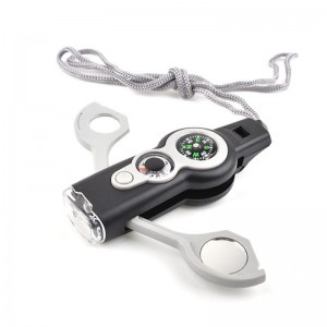 Utomhus professionell sju-i-ett multifunktion överlevnad visselpass kompometer termometer SOS nödband högfrekvent visselpipa