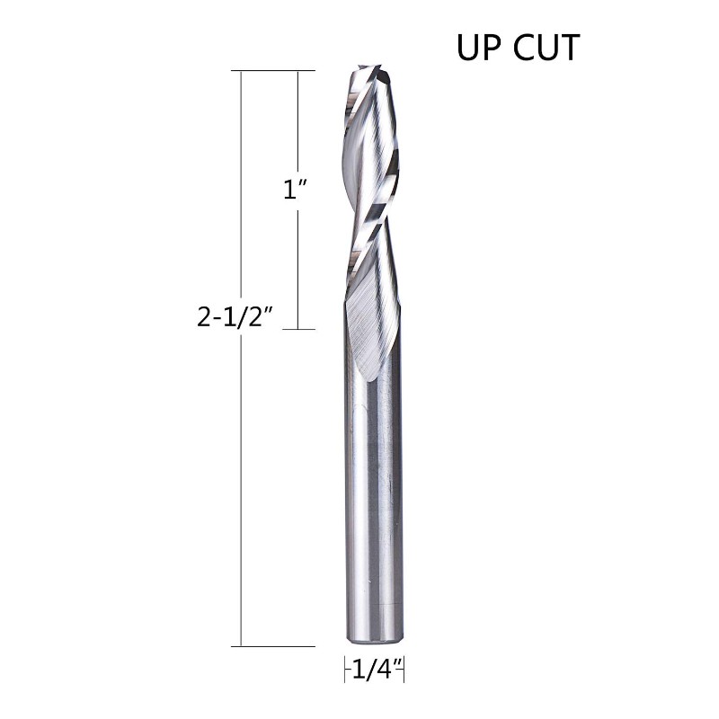 Spiral routerbitar med UpCut 1/4 tum skärdiameter, 1/4 tum skaft HRC55 hårdmetall CNC ändfräs för träskärning, snidning