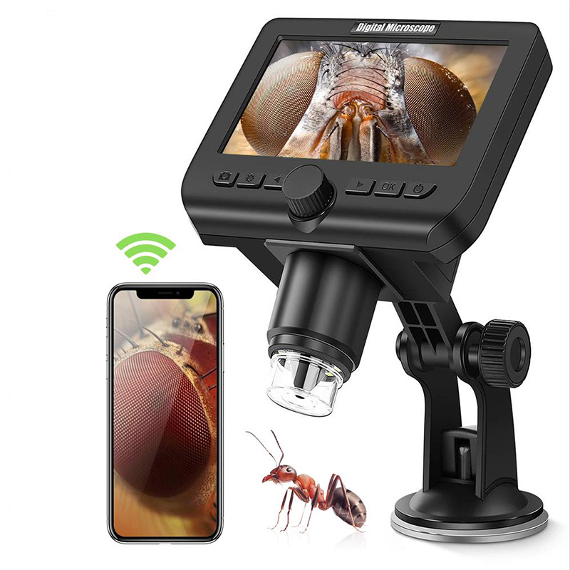 Trådlöst digitalt mikroskop 1000X-förstoringar med 4,3-tums skärm 8 LED-lampor för iPhone Android Windows Kids-studenter och vuxna satser